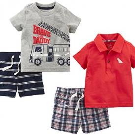 Simple Joys by Carter’s Boys’ 4-Piece Playwear Set, Red Plaid/Fire Truck/Blue Stripe, 18 Months