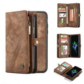 iPhone X Case,AKHVRS Handmade Premium Cowhide Leather Wallet Case,Zipper Wallet Case [Magnetic Closure]Detachable Magnetic Case & Card Slots for iPhone X – Brown