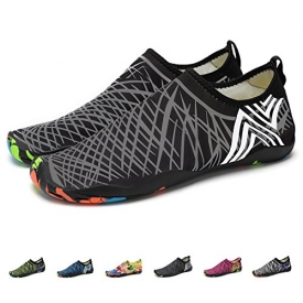 KEALUX Men Women Barefoot Quick-Dry Water Sports Shoes Multifunctional Sneakers with Drainage Holes for Swim, Walking, Yoga, Lake, Beach, Garden, Park, Driving, Boating (Black&Grey )