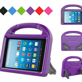 Kids Case for Kindle Fire HD 8 2017, MENZO Light Weight Shockproof Silicone Handle Stand Kids Friendly Case for Fire HD 8 inch (2017 released), Purple