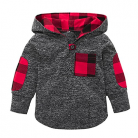 Fineser TM Toddler Baby Girls Boys Plaid Hooded Sweatshirt With Pocket Pullover Tops Casual Warm Clothes (Gray, 3T)