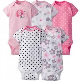 Gerber Baby Girls’ 5 Pack Onesies, Elephants/Flowers, 0-3 Months