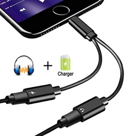 2 in 1 Lightning Jack Adapter for iPhone X /8/8Plus7/7Plus&ipod&ipad, Dual Lightning Headphone Adaptor Charger Converter. Support Call & Listen & Charge. (Black)(Support 10.3/11 System)