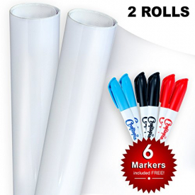 Adhesive Dry Erase Sheet | White Blank Large Sticker for Refrigerator & More | Strong Flexible Wipe Off Fridge White Board | Schedule, Grocery List, Notepad, Checklist, Memo | 2 Pack (17″ x 36″ White)