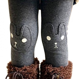 BogiWell Kid Girl Fall Winter Cute Warm Thick Rabbit Printed Fleece Legging Pant Dark Gray(US 4-5T,Tag 120)