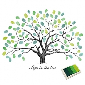 Fingerprints Tree, Proboths Creative Wedding Guest Signature Sign-in Book Canvas Ballons Tree Fingerprints Painting Decor for Wedding Party with 4pcs Ink Pads Green