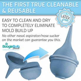 BoogieBulb Baby Nasal Aspirator and Booger Sucker for Newborns Toddlers & Adult – BPA Free – Blue 2 Ounce Bulb Syringe – Safe Nose Cleaner – Cleanable & Reusable Ear Syringe Nose Sucker