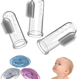 Baby Finger Toothbrush by BabyBaus – Set of 3 for Babies & Toddlers, Kids Love Them – 3 Different Case Colors: Blue, Pink, Clear; Soft Bristles, Train Your Child Healthy Oral Habits and Buy TODAY!