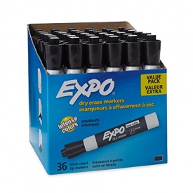 EXPO Low-Odor Dry Erase Markers, Chisel Tip, Black, 36-Count