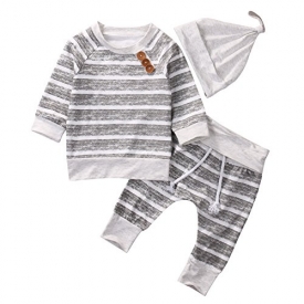 BAOBAOLAI Baby Boy Striped Long Sleeve Top Shirt Long Pants Clothes Set With Hat