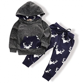 oklady Toddler Infant Baby Boys Deer Long Sleeve Hoodie Tops Sweatsuit Pants Outfit Set(12-18 Months)
