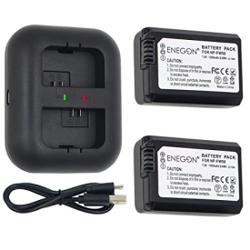 NP-FW50 ENEGON Camera Battery (2-Pack) and Rapid Dual Charger for Sony NEX 3/5/7 Series, SLT-A Series, Alpha Series and More (100% Compatible with Original)