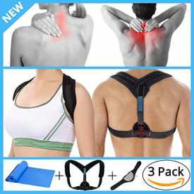 Posture Corrector for Women/Men Under Clothes Clavicle Brace Support Bundle with Neck Cervical Collar and Resistance Band | Adjustable Back Posture Corrective Kit Set for Shoulder Pain Relief by MedBR