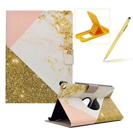 Wallet Folio Case for Amazon Kindle Fire HD 8 2016,Herzzer Stylish Classic [White Gold Marble Print] Stand Magnetic Smart Leather Case with Soft Inner for Amazon Kindle Fire HD 8 2016