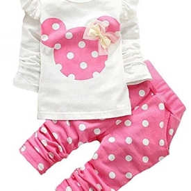 Cute Toddler Baby Girls Clothes Set Long Sleeve T-Shirt and Pants Kids 2pcs Outfits(White+Pink,2T)