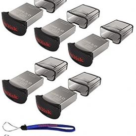 SanDisk Ultra Fit CZ43 16GB USB 3.0 Low-Profile Flash Drive Up To 130MB/s Read- SDCZ43-016G-G46 16G (5 pack) Flash Drive Jump Drive Pen Drive – w/ (2) Everything But Stromboli (TM) Lanyard