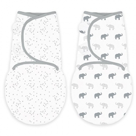 Swaddle Blanket with Adjustable Wrap, Set of 2, Tiny Elephants and Confetti, Sterling, Small