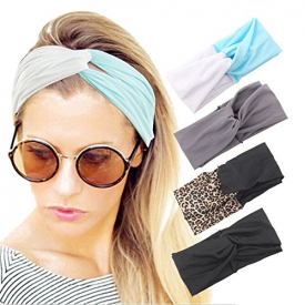 4 Pack Women Headband Pure Color Style Criss Cross Head Wrap Hair Band Set3