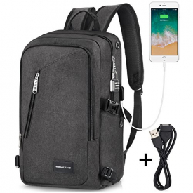 Laptop Backpack, WENFENG Business Computer Backpack with USB Charging Cable and Lock, Water Resistant Polyester Anti-theft School Bag Fits Under 17 Inch Laptop
