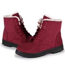 Susanny Suede Flat Platform Sneaker Shoes Plus Velvet Winter Women’s Lace Up Red Cotton Snow Boots 10.5 B (M) US