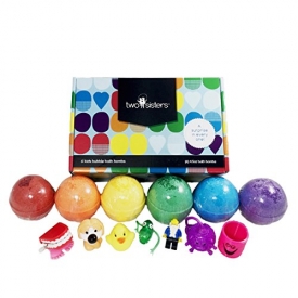 BUBBLE Bath Bombs for Kids with Surprises Inside – Set of 6 (GENDER NEUTRAL Surprises for Boys and Girls) – in Gift Box – Valentine Easter Birthday Bath Fizzy – Two Sisters Spa – Made in the USA