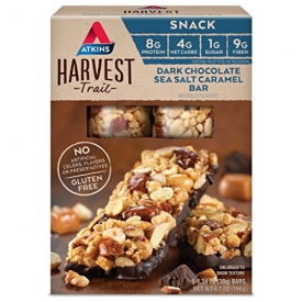 Atkins Harvest Trail Bars, Dark Chocolate Sea Salt Caramel, 4g Net Carbs, 8g Protein, 9g Fiber, 1g Sugar, 6.7-Ounce, 5 Bars (Packaging May Vary)