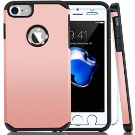 iPhone 8 Case, iPhone 7 Case, iPhone 6s/6 Case, COOLQO Shockproof Heavy Duty Dual layer Rugged Case + Tempered Glass Screen Protector Cover & Skin for Apple iPhone 4.7 Inch_Rose Gold