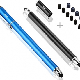 Bargains Depot (2 Pcs) [New Upgraded][0.18-inch Small Tip Series] 2-in-1 Stylus/Styli 5.5-inch L with 10 Replacement Rubber Tips -Black/Blue