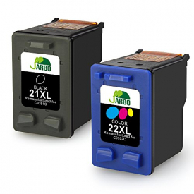 JARBO Remanufactured for HP 21 22 Ink Cartridge High Yield, 1 Black+1 Tri-Color, Used with HP Officejet 4315 J3680 Deskjet 3915 3930 3940 D1341 D1420 D1455 D1520 D1530 D1560 D2330 D2430 D2460 PSC 1410