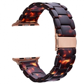V-Moro Apple Watch Band 38mm Women – Fashion Resin iWatch Band Bracelet Metal Stainless Steel Rose Gold Buckle for Apple Watch Series 3 Series 2 Series 1 (38mm(5”-7.67”), Tortoise-tone)