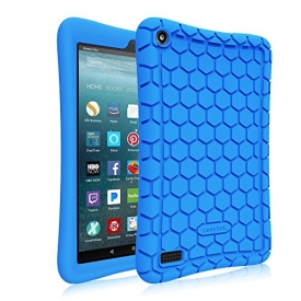 Fintie Silicone Case for all-new Amazon Fire 7 Tablet (7th Generation, 2017 Release) – [Honey Comb Upgraded Version] [Kids Friendly] Light Weight [Anti Slip] Shock Proof Protective Cover, Blue