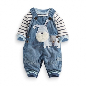 LvYinLi US Baby Boy Clothes Boys’ Romper Jumpsuit Overalls Stripe Rompers Sets (3-8 months, Blue)