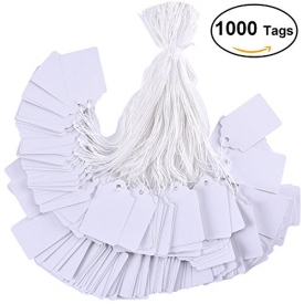 BBX 1000 pieces white tags with string marking strung tags writable tags display label for product jewelry clothing tags, 1.75 x 1.093 inches, pack of 1000 pieces