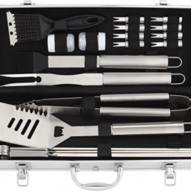 20pc Stainless Steel BBQ Grill Tool Set for Men with Gift Box Package by ROMANTICIST- Complete Outdoor Barbecue Grilling Accessories Kit in Aluminum Storage Case