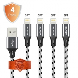 Ends Tip Unbreakable Cruel 4A Current Heavy Duty, Agvee 4Pack 3FT Lightning Cable Set Charger Nylon Braided Durable Fast Cord with Ties USB Sync Car Charging for Apple iPhone X 8 7 6s 6(Black in Gray)