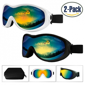 Snow Ski Goggles Pack of 2,Snowboard Skiing Goggle with Nano-Microfiber Anti-fog Lens Cloth,Anti-glare Lenses UV Protection,Wind Resistance,for Kids,Youth,Men,Women in Eyewear Case (Black/White)