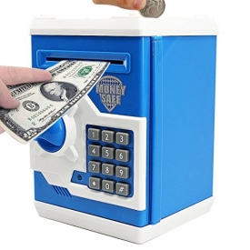 CBTONE Cartoon Electronic Piggy Bank Cash Coin Can, Electronic Money Bank, Mini ATM Money Saver Coin Bank Password Box Saving Banks, Great Gift Toy for Kids Children – Blue