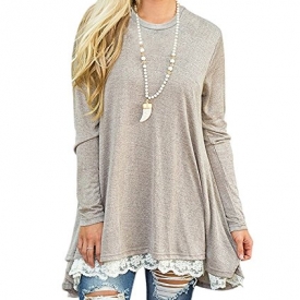 BELAMOR Long Sleeve Lace Scoop Neck Aline Flowy Tuncis Dresses For Women Khaki, XL