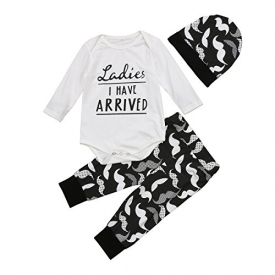 Aliven 3Pcs/Set Newborn Baby Girl Boy Striped Long Sleeve Tops Pant Hat Outfits Clothes