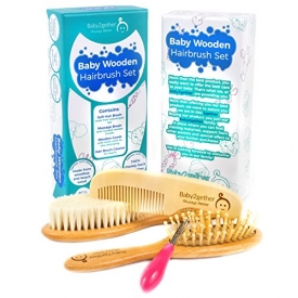 Wooden Baby Hair Brush and Comb – Set Suitable For Toddlers, Infants, Newborns – Natural Soft Goat Bristles – Perfect for Baby Boy and Girls Gifts