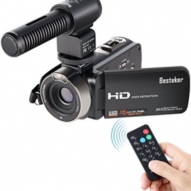 Camcorder, Besteker FHD 1080p Camcorders with External Microphone and Remote Control  Digital Camera Camcorder