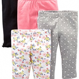 Simple Joys by Carter’s Girls’ 4-Pack Pant, Navy, Gray Dot, Pink, Floral, 12 Months