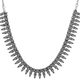 Prakash Jewellers silvertone sleek oxidised necklace for girls and women