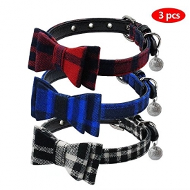 Beirui Cute 3 set Dog Collar Charms Adorable Studded Bowtie – British Style Plaid Adjustable Small Dog Collar with Bell Charm for Puppy and Kitten,1/2″ 8.5-11.5″(22-30cm)