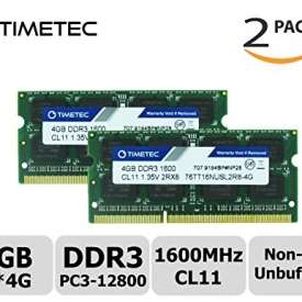 Timetec Hynix IC 8GB Kit(2x4GB) DDR3 1600MHz PC3-12800 Non ECC Unbuffered 1.35V CL11 2Rx8 Dual Rank 204 Pin SODIMM Laptop Notebook Computer Memory Ram Module Upgrade(8GB Kit(2x4GB))