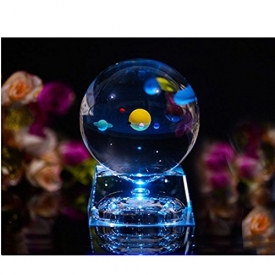 Solar System Balls – Crystal Ball for Kids with LED Lamp Base, Clear 80mm(3 inch) Glass Sphere for Kids Birthday Gifts, Teacher Gifts,Gift for Anniversary and Boyfriend Birthday