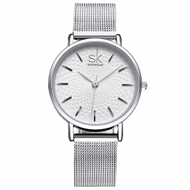 SK Watches Women Stainless Steel Band Ladies Quartz Wristwatches Women Clock Bracelet Watch (Silver)