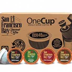 San Francisco Bay OneCup, Variety Pack, 80 Count- Single Serve Coffee, French Roast – Fog Chaser – Rainforest – Breakfast Blend, Compatible with Keurig K-cup Brewers