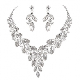 Modbridal Formal/Ball/Prom/Cocktail/Evening/Event Party Rhinestone Necklace and Earrings Jewelry Sets for Wedding Dress (Clear)