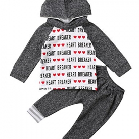 Pudcoco Toddler Baby Boys Valentine’s Day Hoodie Outfit Heartbreaker Sweatshirt and Pants Clothes Set (18-24M, Grey)